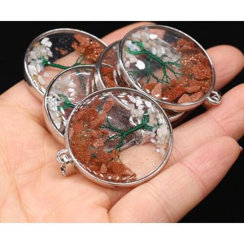 Hot Natural Stone Pendants Round Tree of Life Charms for Fashion Jewelry Making DIY Girls' Necklace Earring Crafts