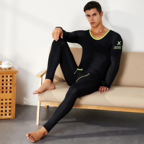 Mens Cotton Thermal Underwear sexy Solid Long Johns Warm Undershirts Elastic Sleepwear Pajamas Winter Autumn 1 Set=top+leggings