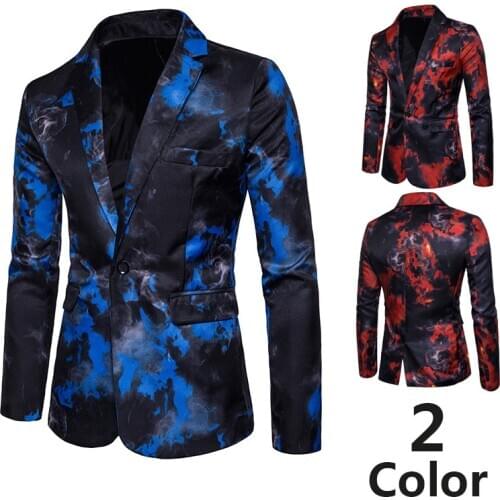 Mens Suit Long Sleeve Turn Down Collar One-Button Cardigan Jacket Coat With Flame Print Casual Single-Breasted Tops