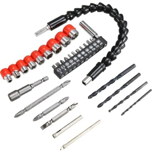 32pcs Electric Screwdriver Bit Set With Universal Flexible Shaft Super Drilling With 10pcs Sleeve For Electric Drill