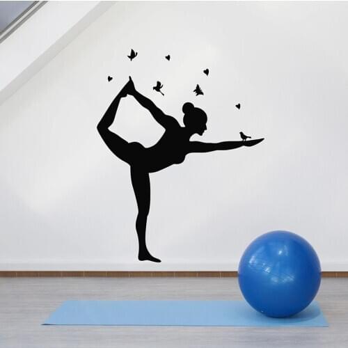 Yoga Pose Wall Decal Balance Meditation Room Butterflies Birds Interior Decor Door Window Vinyl Stickers Posture Art Mural Q117