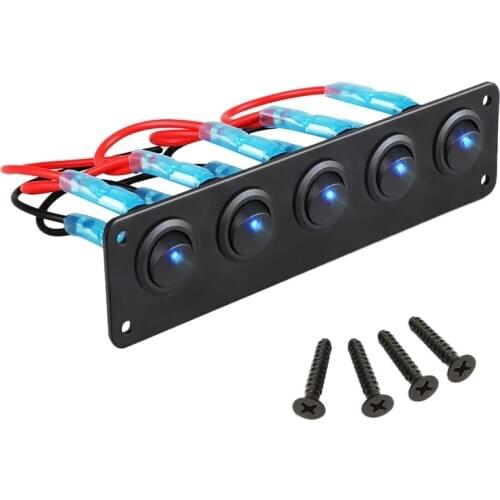 Rocker Switch Panel with 5 On-Off Pre-Wired Toggle Switches for 12V 24V Car Vehicle Trailer Truck SUV Marine Boat RV Ship