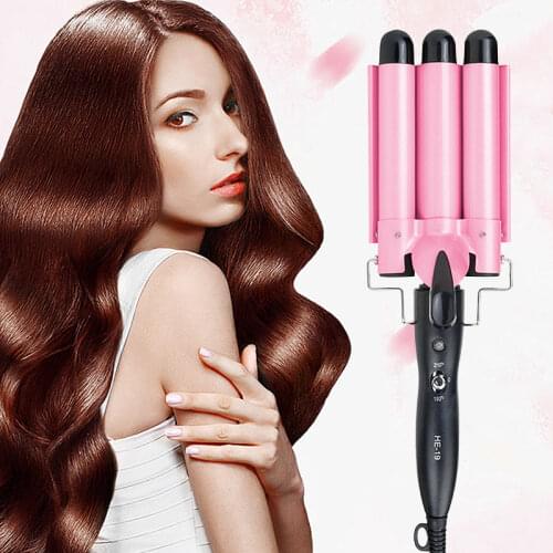 Professional Tourmaline Ceramic Triple Barrel Hair Curling Irons 110V - 220V Barber Shop Deep Wave Hair Styling Tools 35D