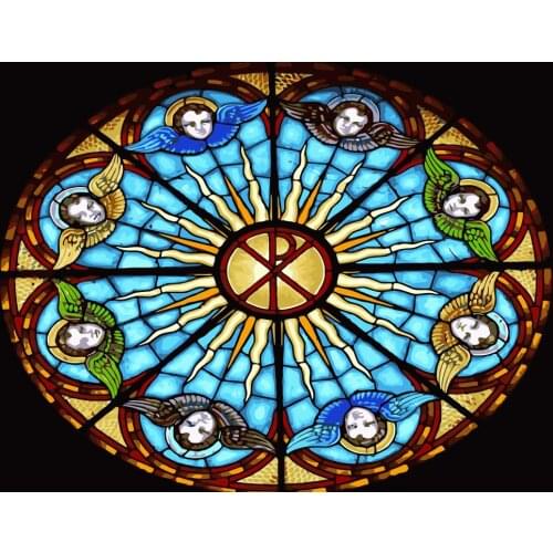 PX-89 Church stained glass window 45x60cm Oil Painting By Numbers landscape Cuadros Decoracion Acrylic Paint On Canvas