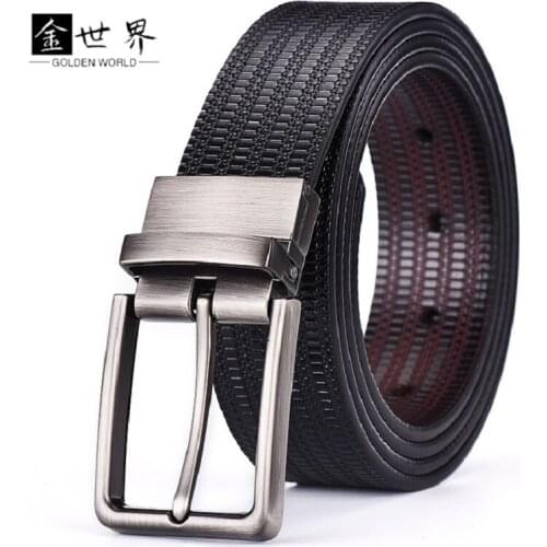 New Business Rotating Buckle Mens Leather Belt Mens Leather Rice Grain Embossed Trouser Belt Cowhide Belt Factory Wholesale