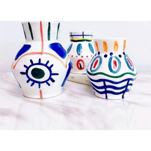 Hand Painted Vase Irregular Abstract Pattern Ceramic Vase Home Decor Trends Decorative Vase in the Model Room