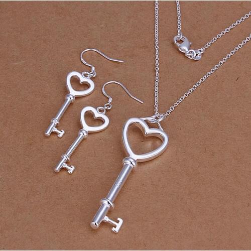 S199 Wholesale, free shipping jewelry set, fashion jewelry set Heart-Shaped Key Earrings Necklace