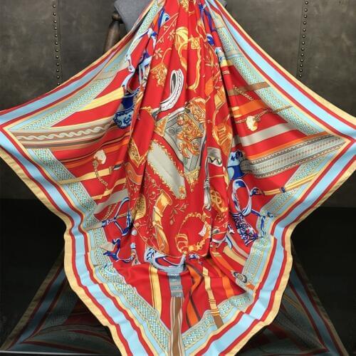 2019 New Style 130*130cm Square Scarf Bandana 100% Silk Scarf Fashion Shawls Wraps Striped Printing Twill Womens Scarves Stoles