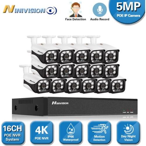 H.265 16CH 4K 5MP Ultra HD 4K POE Security Camera System Audio Sound Record Outdoor IP Camera CCTV Video Surveillance NVR Set