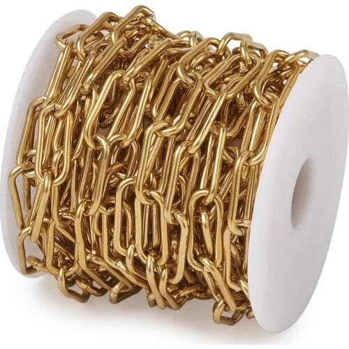 5m/Roll 304 Stainless Steel Paperclip Chains Unwelded Drawn Elongated Cable Chains Accessories 17x7x1.6mm ,with Plastic Spools