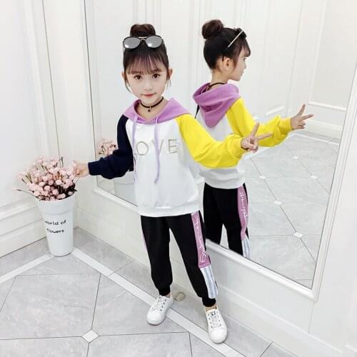 Teenage Girls Sports Suits For Kids Autumn 2020 Long Sleeve Hooded Jackets+Pant 2pcs Girls Clothing Tracksuit 4 6 8 10 12 Years