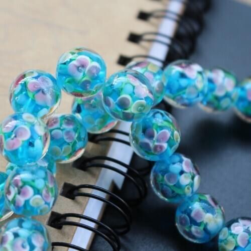 20Pcs 12mm Handmade Glass lampwork beads Flower Beads Ocean Blue for jewelry making Wholesale and Retail