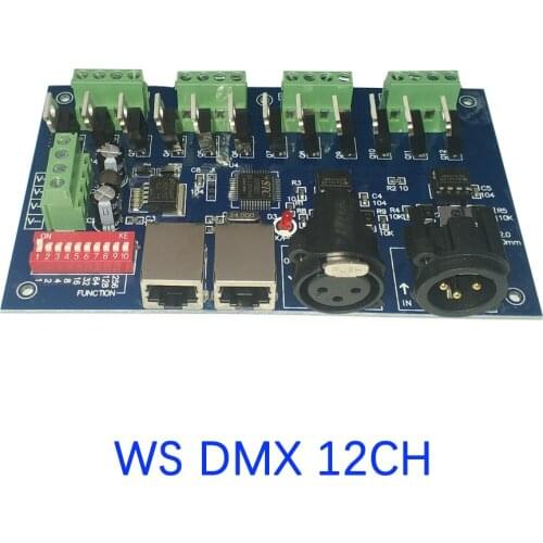 12CH DMX512 Led Controller 12V DC 24V Decoder with XLR 3P RJ45 Interface,Output current Max 3A/Channel For RGB Led Strip Module