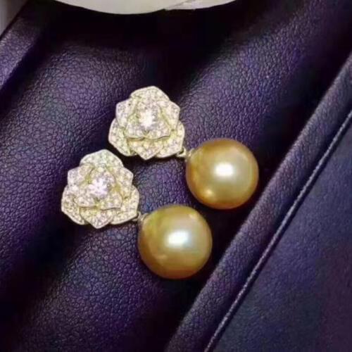 Gorgeous 10.5-11mm south sea round gold pearl earring YELLOW GOLD