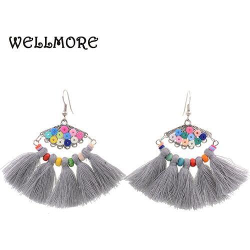 WELLMORE new fashion multicolour beads &Tassel earrings have 14 colors tassel earrings for women jewelry wholesale E171015-2