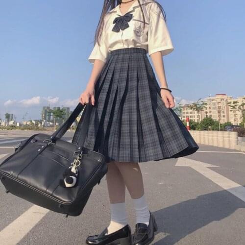 Richkeda Store New 2021 Girls Summer High Waist Pleated Skirts Plaid Skirts Women Elegant JK Uniforms Girl School Dress Student