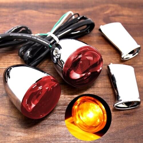 Rear Chrome Bullet Turn Signals&Red Lens&Bracket For Harley Dyna Softail Fatboy FXDB Sportster 883 1200