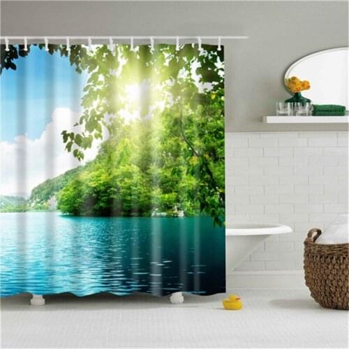 Quiet View Of Bamboo Forest With Small Pond Shower Curtains Waterproof Polyester Fabric Bathroom Curtains For Home Decor