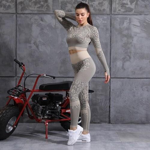 Women Sport Set Serpent Yoga Set Gym Long Sleeve Top High Waist Seamless Yoga Leggings Stretch Workout Fitness Sportswear