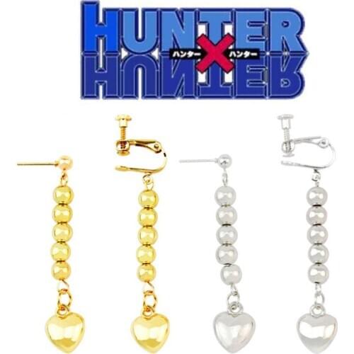 1pair New Anime HUNTER X HUNTER Hisoka Earrings Gold Heart Pendant Beaded Tassel Earrings for Women Men Cosplay Gift Figure Toys
