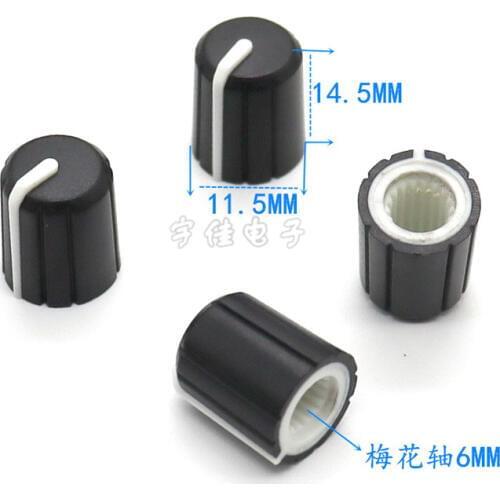 10 Piece 11.5 * 14.5mm black and white plastic knob flower shaft inner hole 6mm potentiometer band switch panel adjustment knob