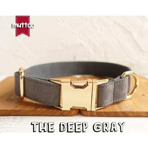 10pcs/lot MUTTCO wholesale handmade collar THE DEEP GRAY poly satin and nylon Grey dog collar and leash 5 sizes UDC025J