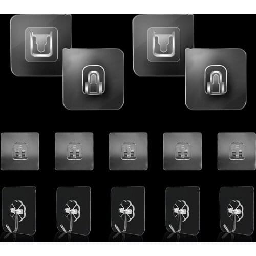 20/25Pcs Adhesive Sticky Hooks Heavy Duty Wall Seamless Hook Hangers Transparent Plastic Strong Sticky Holder Wall Hooks