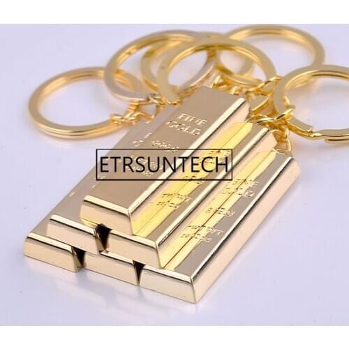 200pcs Zinc Alloy Gold Bar Shaped Keychains Novelty Metal Keyrings Birthday Party Decoration Gift