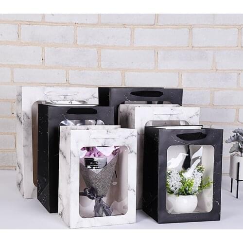 2019 new arrival kraft paper gift bags with open window luxury marble paper packaging bags small box vintage wedding candy cases