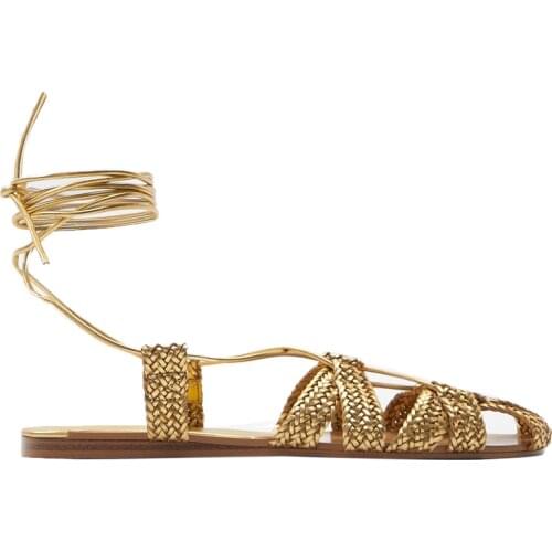 2021 Summer Gladiator Sandals Women New Bohemian Strapped Flats Sandals Hollow Outs Holiday Beach Flat Shoes Gold Flip Flops