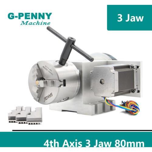 3 Jaw 80mm chuck CNC 4th Axis CNC dividing head/Rotation 6:1 A axis for Mini CNC router/engraver woodworking engraving machine
