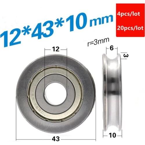 4pcs/20pcs 12*43*10mm U type groove 6mm track guide wheel 6001 non standard bearing hanging wheel 12x43x10