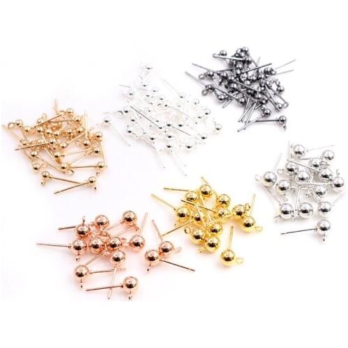 50pcs/lot 3/4/5mm 6 Colors Pin Findings Stud Earring Basic Pins Stoppers Connector For DIY Jewelry Making Accessories Supplies