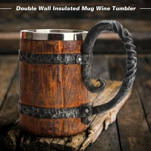 500ml Simulation Crude Wood Mug Double Wall Insulated Beer Cup Wine Tumbler Big Drinking Mug Beer Drinking Wood Mug