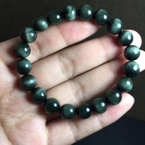 9.8mm Genuine Natural Green Rutilated Quartz Cat Eye Brazil Bracelet Women Men Stretch Crystal Round Bead Bracelet AAAAAA