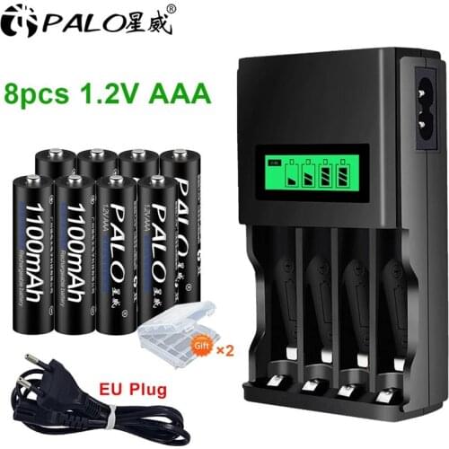 PALO AAA Battery 1100MAH 1.2v Ni-Mh AAA Rechargeable Battery for Microphone remote control with Charger for Batteries AAA