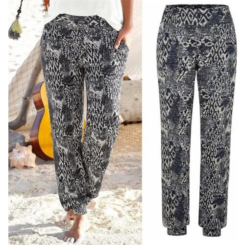 Fashion Women High Waist Pants Printing Easy Trousers Long Pants Boho Beach Pockets Pants Daily High Quality Pants Штаны 2021