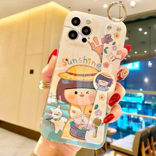Sumkeymi Wrist Strap Cute Girl Blu-ray Cover Phone Case For iphone 7 8 12 11 Plus mini Pro Max XS XR SE2020 Hand Band Cases