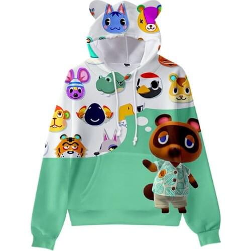 Cool 3 To 14 Years Kids Hoodies 3D Animal Crossing New Horizons Happy Home Cat Ears Sweatshirt Tom Nook Leaf Children hoodie