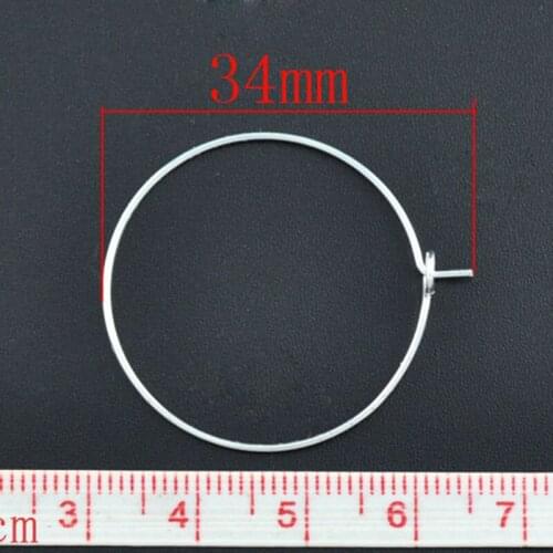 DoreenBeads Fashion Jewelry Findings Zinc Based Alloy Wine Glass Charm Hoops Circle Ring Silver Plated 3.4cm x 3cm, 100 PCs