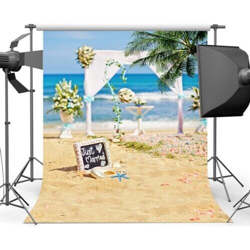 Mehofoto Sandy Beach Wedding Backdrop Cocount Tree Bokeh Blue Sky Sea Wave Background Photography S-2258