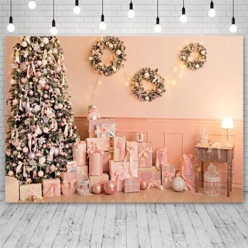 Avezano Backdrops Winter Merry Christmas Tree Wreath Pink Gifts Lights Decoration Banner Photography Background For Photo Studio