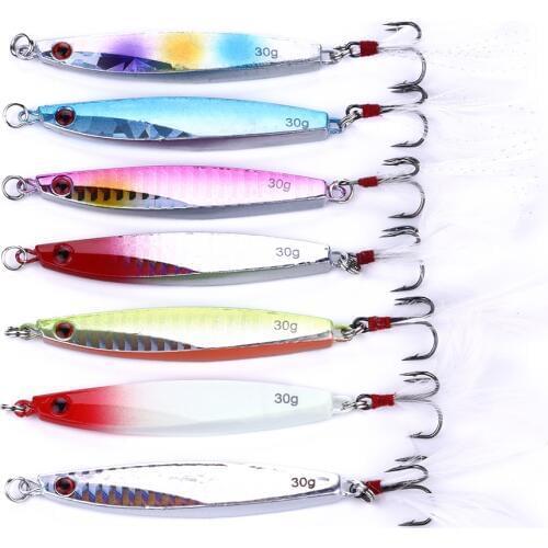 HENGJIA 7pcs Metal Jigging Spoon Sea Fishing Lures 30g Sinking Hard Jig Wobblers