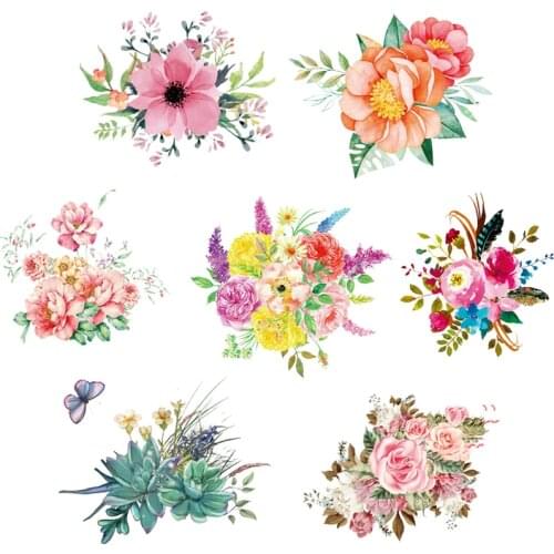 Beautiful Flowers Iron on Transfer Patches for Clothing Thermal Stickers on Clothes Fashion Girls Clothing Appliques DIY