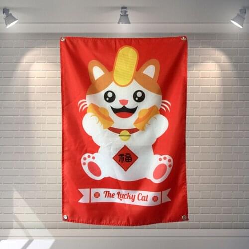 "Cute cartoon cat" Creative Banners Hanging Flag Wall Sticker Cafe Restaurant locomotive club Live Background Decoration