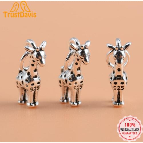 TrustDavis Real 925 Sterling Silver Thai Silver Cute Giraffe Charm Pendant Handmade DIY Accessories Fine Jewelry Wholesale HY044