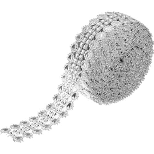5 Yards 27mm / 1 "Width Bling Diamond Mesh Wrapping Tape Silver Rhinestone Mesh Roll