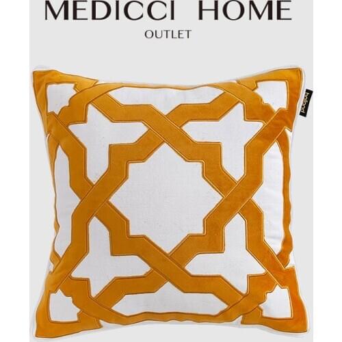 Medicci Home Geometric Cushion Cover American Style Gold Cut Velvet Patchwork Embroidered Sofa Pillow Case Retro Luxury Decor
