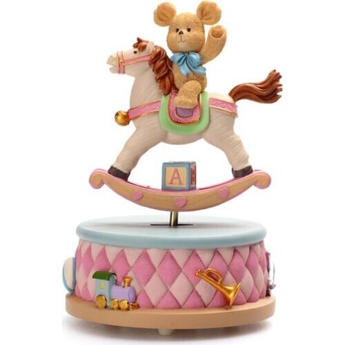 Bear rocking horse music box bell ornament Home decoration Spin cold porcelain Crafts Accessories Creative Christmas Gift