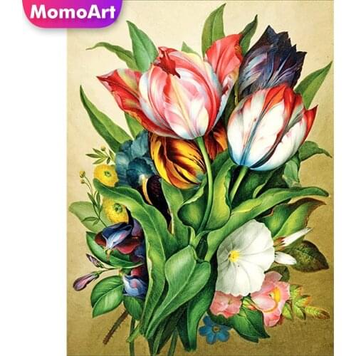MomoArt Diamond Painting Tulip Picture Rhinestones Diamond Mosaic Flower Full Drill Square Embroidery Needlework Handmade Hobby